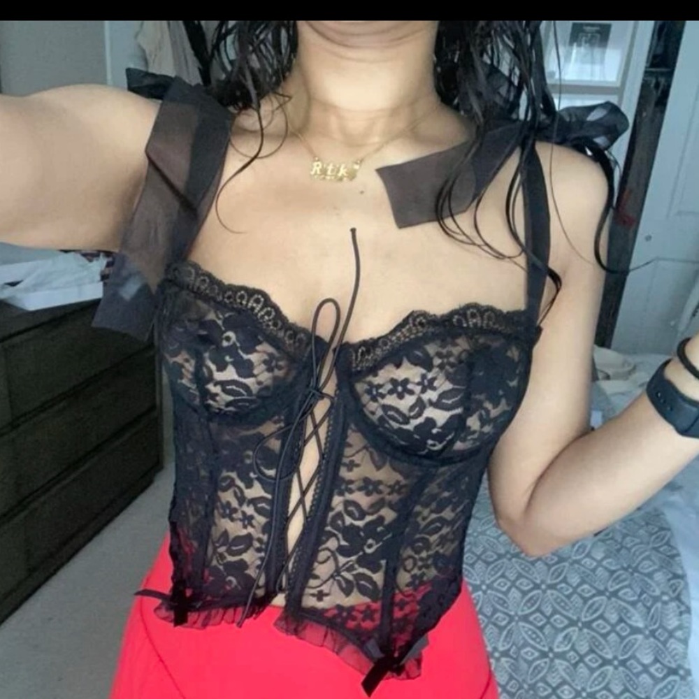 Black Lace Floral Corset Top New - Picture 7 of 12